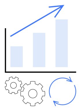 Yukarı doğru ok, vites ve geri dönüşüm oklarıyla çizelge. Ticari büyüme, ekonomik ilerleme, üretkenlik, yenilik, süreç iyileştirme stratejik planlama ve verimlilik için idealdir. Satır metaforu