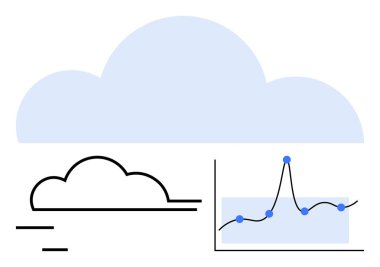 Mavi bulut ana hatlı bulut grafiği ve veri noktaları. Teknoloji, veri analizi, bulut hesaplama, analitik, bilgi teknolojisi, dijital dönüşüm ve yenilik için ideal. Satır metaforu