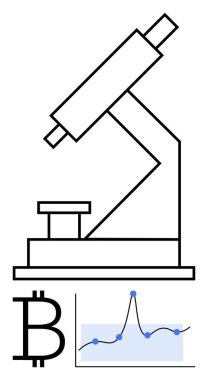 Trend çizgileri olan mikroskop Bitcoin sembol veri grafiği. Finans, analiz, kripto para birimi, yenilik, bilim, teknoloji, piyasa araştırması için ideal. Satır metaforu