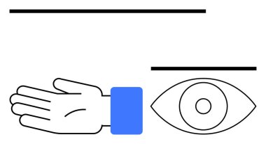 El, üzerinde iki paralel çizgi olan bir göze doğru uzanıyor, bir mavi element. İletişim, yardım, vizyon, takım çalışması, bağlantı, açıklık yardımı temaları için ideal. Satır metaforu