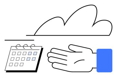 El, bulut, az renkli takvim. Bulut hesaplama, zamanlama, destek, organizasyon, güvenilirlik planlama takım çalışması metaforu için ideal