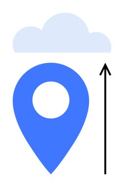 Yer belirleme pimi yukarı doğru ok bulutu sembolü. Bulut bilgisayarı, veri yüklemesi, teknoloji, bağlantı, navigasyon, yenilik ve ilerleme için idealdir. Satır metaforu