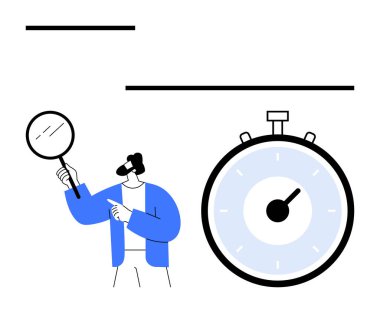 Elinde büyüteç olan adam kronometrenin yakınındaki detayları analiz ediyor. Zaman yönetimi, odaklanma, hassasiyet, inceleme, verimlilik, dakiklik ve üretkenlik bağlamları için ideal. Satır metaforu