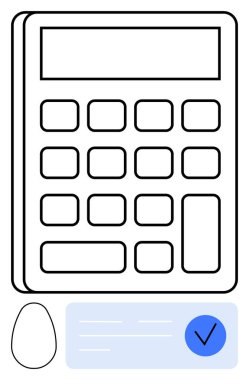 Boş ekranlı hesap makinesi ve işaretli belgelerin yanında düğmeler. Finans, muhasebe, planlama, eğitim, iş stratejisi, vergi hazırlama, alışveriş için ideal. Satır metaforu