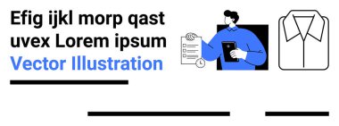 İş dünyasından profesyonel tutucu pano ve tablet, tişört ikonu ve yer tutucu metni eşliğinde. Sunumlar, raporlar, web tasarımı, pazarlama malzemeleri, eğitim içeriği, markalaşma için ideal