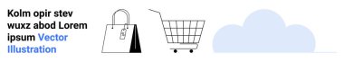 Etiketli alışveriş çantası, boş alışveriş arabası ve mavi bulut ikonu. E-ticaret, çevrimiçi alışveriş, perakende satış, bulut depolama, dijital pazarlama, web tasarımı ve teknoloji hizmetleri için ideal. Pankart