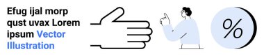 El hareketi, işaret eden kişi ve temiz, minimalist bir yüzdelik sembol. Pazarlama, eğitim, iş, bilgi grafikleri, sunumlar, web siteleri, uygulamalar ve iniş sayfası için ideal