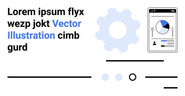 Dişli sembolü, turta grafiği, kullanıcı profili ve ilerleme çubukları olan mobil ekran. İş analizleri için ideal, mobil entegrasyon, dijital dönüşüm, kullanıcı arayüzü, veri görselleştirme, teknoloji