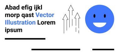 Mavi gülen yüz simgesi, yukarı bakan birden fazla siyah ok ve örnek metin. İş, pazarlama, başarı, ilerleme, pozitiflik, bilgi grafikleri, sunumlar için idealdir. İniş sayfası