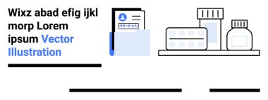 Tıbbi kayıtlar klasörü, kimlik kartı, reçete defteri, haplar ve ilaç şişeleri. Sağlık hizmetleri, eczane, klinikler, hastaneler, sağlık siteleri, e-sağlık hizmetleri ve tıbbi uygulamalar için ideal