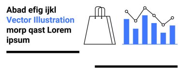 Alışveriş poşeti simgesi, satırlara bağlı veri noktaları olan bir bar çizelgesinin yanında. E-ticaret, iş analizleri, perakende satışları, piyasa araştırmaları, mali tahminler, çevrimiçi alışveriş, veri