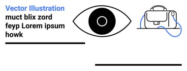 Merkezi göz, eş merkezli daireler, birbirine bağlı minimal evrak çantası, yer tutucu metin. İş, eğitim, güvenlik, pazarlama, teknoloji, sunumlar, web siteleri İniş sayfası için ideal