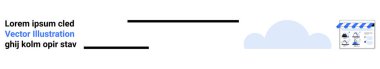Solda yer tutucu metin, yatay çizgiler, mavi bulut simgesi, ve sağda depolama simgesi. Web tasarımı, UIUX, yer tutucu içeriği, pazarlama materyalleri, grafik tasarım sunumları için ideal