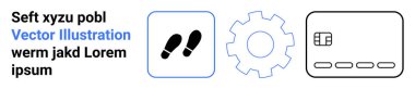 Ayak izi, çark ve lorem ipsum metnin yanında kart simgeleri. Finansal hizmetler, teknoloji entegrasyonu, dijital dönüşüm, kullanıcı bindirme, navigasyon kılavuzu, işlem otomasyonu için ideal