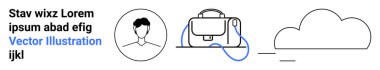 Kullanıcı avatarı, çanta ve bulut depolama simgesi dijital çalışma alanını sembolize ediyor. Uzak çalışma araçları, çevrimiçi depolama, dijital kimlik, iş, teknoloji çözümleri, bulut hesaplama için ideal