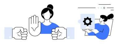 Kadın teklif edilen fikirleri reddetmek için el ele tutuşuyor, daha sonra toplantı sırasında teçhizat bulmacasını kullanarak sorunu çözüyor. Müzakere, takım çalışması, sorun çözme, proje yönetimi ve iletişim için ideal