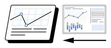 Çizgi ve çubuk çizelgeleri ile kağıttan dijital cihaza geçiş grafiği. Veri analizi, iş büyümesi, dijital dönüşüm, teknoloji benimsenmesi, kurumsal sunumlar, finansal