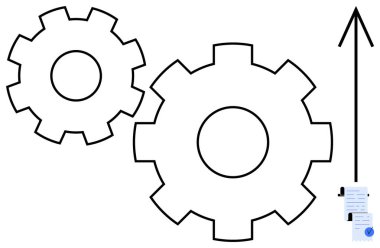 İki siyah ana hat yukarı doğru giden bir okun yanında dizilmiş belgelere öncülük ediyor. Üretkenlik, büyüme, iş geliştirme, verimli iş akışı ve sanayi için idealdir. Basit satır sanatı tarzı
