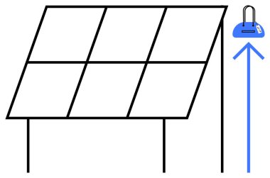 Güneş paneli diyagramı okla elektrik prizine bağlı. Yenilenebilir enerji, sürdürülebilirlik, yeşil teknoloji, enerji üretimi, çevre dostu çözümler, eğitim ve mühendislik için ideal