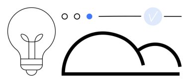 Ampul soyut bulutun yanında ilerleme göstergeleri ve işaret var. Teknoloji, yenilik, ilerleme, fikir üretimi, geliştirme, veri depolama, bulut hesaplama temaları için idealdir. Satır metaforu