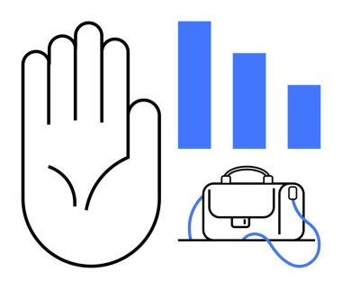 El kaldırma, mavi çizelge ve evrak çantası. İş sunumları, analitik, üretkenlik, profesyonel hizmetler, kurumsal stratejiler, ofis kültürü, takım çalışması metaforu için ideal