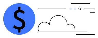 Mavi Dolar sembolü, bulut, çizgiler ve noktalar, finansal teknolojiyi ve çevrimiçi hizmetleri gösteriyor. Finans, teknoloji, bulut hesaplama, çevrimiçi iş, e-ticaret, bankacılık ve yatırım için ideal