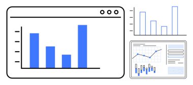 Çubuk grafikler, çizgi grafikleri ve gösterge paneli çeşitli veri eğilimleri ve ölçümlerini gösterir. Finansal analiz, piyasa araştırması, veri sunumu, iş stratejisi, performans takibi için ideal
