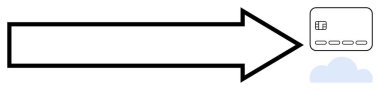 Kara ok, bulutun üstündeki bir kredi kartını işaret ederek dijital ödeme geçişini, bulut depolamasını ve güvenli işlemleri sembolize ediyor. Finans, teknoloji, e-ticaret, güvenlik ve yenilik için ideal