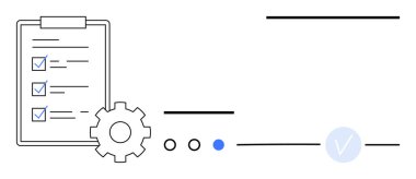 Panodaki kontrol listeleri, ayarları temsil eden dişliler, ilerleme göstergeleri. Üretkenlik, proje planlaması, görev değerlendirmesi, iş akışı süreçleri, iş yönetimi, stratejik planlama için ideal