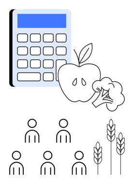 Elmalı brokoli insanları, buğday sapları. Tarım, beslenme, ekonomi, sağlık, eğitim, sürdürülebilirlik toplumu metaforu için ideal