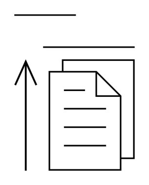 Yığılmış belgelerin soyut görüntüsü ve yukarı doğru bir ok. Çizgiler hareketi ve yönü gösteriyor. İş raporları, veri artışı, üretkenlik, dosya yönetimi, belge büyümesi, başarı için ideal