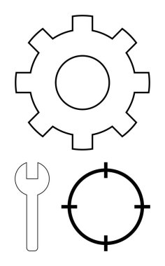 Vites, anahtar ve hedef çizgisi. Mühendislik, teknoloji, mekanik, hedef belirleme ve hassasiyet konuları için idealdir. Çizgi benzetmesi. Çizgi benzetmesi. Basit satır simgeleri