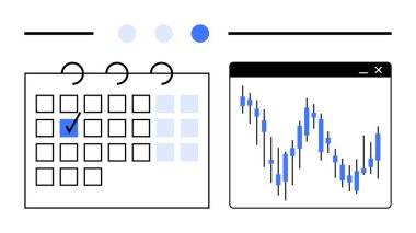 Hisse senedi piyasası grafiğinin yanında vurgulanmış bir tarih olan takvim değişen değerleri gösteriyor. İş planlama, mali analiz, zamanlama, yatırım izleme, piyasa eğilimleri, zaman