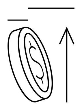 Yükselen bir okla birlikte dolar işaretli sikke. Ticari büyüme, finansal başarı, yatırım stratejileri, ekonomik eğilimler, kar artışı, parasal kazanç, borsa büyümesi için idealdir. Çizgi