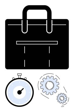 Çantalı kronometre ve vites. İş için ideal, verimlilik, organizasyon, verimlilik, zaman yönetimi, profesyonel ayarlar, iş hayatı dengesi. Satır metaforu