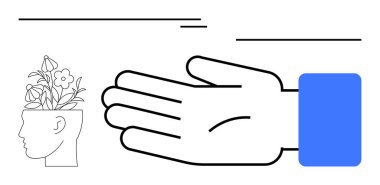 Çiçekli bir kafa, uzatılmış el, soyut yatay çizgiler. Yaratıcılık, doğa, farkındalık, akıl sağlığı, büyüme destek meditasyonu için idealdir. Satır metaforu