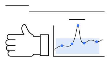 Noktalar, olumlu geri bildirim ve ilerlemeyi vurgulayan sembol ve mavi çizgi grafiğini parmakla gösterir. Ticari büyüme, analitik, veri görselleştirme, başarı, onay, pozitiflik, minimalizm için idealdir. Çizgi