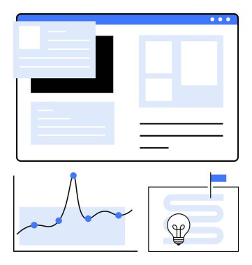 Web sayfası arayüz grafiği ve harita modern web 'i vurguluyor, v20 tasarımı. Teknoloji, yenilik, veri analizi, UIUX, proje yönetimi, dijital strateji, yaratıcılık için ideal. Satır metaforu