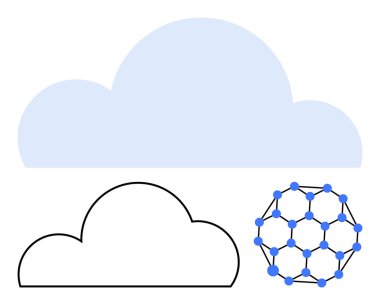 Mavi bulut, ana hat bulutu ve ağ küresi ile bulut hesaplama kavramı. Teknoloji, veri depolama, bulut hizmetleri, ağ sistemleri, dijital dönüşüm, bilişim çözümleri web hizmetleri için ideal