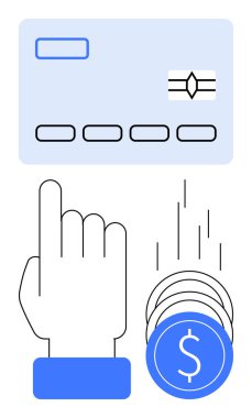 Yakınlarda bozuk paraların düştüğü bir kredi kartını işaret ederek online işlemleri ve ödemeleri temsil ediyor. Finansal hizmetler, e-ticaret, dijital cüzdanlar, bankacılık, mobil ödemeler, fintech