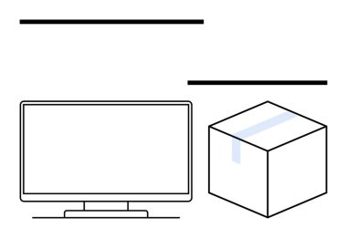Masaüstü monitörü ve bantlı nakliye kutusu. E-ticaret, teknik kurulum, ev ofisi, nakliye hizmetleri, online alışveriş, boks tecrübesi ve işyeri organizasyonu için ideal. Satır metaforu