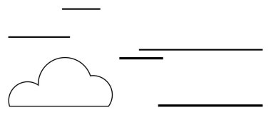 Hareketi veya rüzgarı gösteren yatay çizgileri olan bulut. Hava, teknoloji, basitlik, hız, minimalizm ve kavramsal temalar için idealdir. Çizgi benzetmesi. Çizgi benzetmesi. Basit satır simgeleri