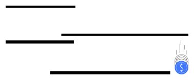 Dört yatay çubuk, bir dizi bozuk para ile eşleştirilerek aşağı iniyor. Mali düşüş, ekonomik kriz, iş kaybı, piyasa çöküşü, gelir düşüşü, yatırım uyarısı, risk için ideal