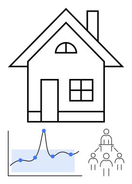 Ev çizgisi yukarı doğru grafik topluluğu diyagramı. Gayrimenkul, yatırım, veri analizi, topluluk büyümesi, konut piyasası, aile planlaması, mali tahminler için ideal. Satır metaforu