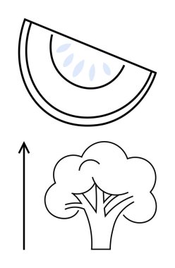 Mavi tohumlu karpuz dilimi yukarı doğru büyük bir ok. Büyüme, sağlık, doğa, beslenme, ilerleme, canlılık ve yön için idealdir. Satır metaforu