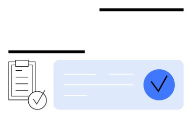 İşaretli pano, siyah çizgiler, işaretli mavi dikdörtgen. Doğrulama, onay, organizasyon, görev yönetimi, doğrulama belgeleri minimalizmi için ideal.