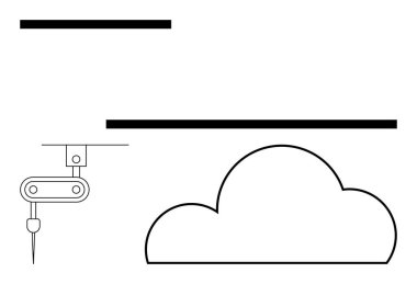 Bulut şekli ve yatay çizgilerin yanında matkap ucu olan robot kol. Teknoloji, endüstri, otomasyon, mühendislik, yenilik, gelecek kavramları ve bulut hesaplaması için idealdir. Satır metaforu