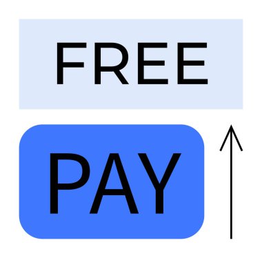 Açık mavi ile Free ile blok ve yukarı doğru ok ile koyu mavi ile Ödeme. Para değişimi, fiyatlandırma stratejileri, abonelik modelleri, karar verme, finansal planlama, güncellemeler için ideal