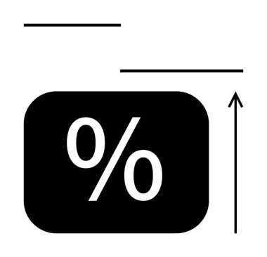Dikdörtgen yukarı doğru yatay ok çizgilerindeki siyah yüzde sembolü. Finans, ticaret, büyüme, veri, analiz, strateji ve başarı için ideal. Satır metaforu