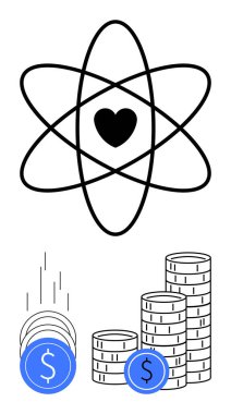 Atomik yapı, üst üste yığılmış ve üst üste yığılmış kalp çekirdeği. Finans, ekonomi, aşk, ilişkiler, denge, yatırım, kontrast için idealdir. Satır metaforu